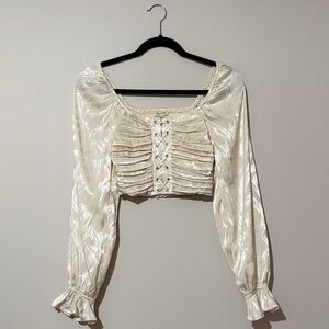 Lily White, Cream Lace-Up Satin Blouse